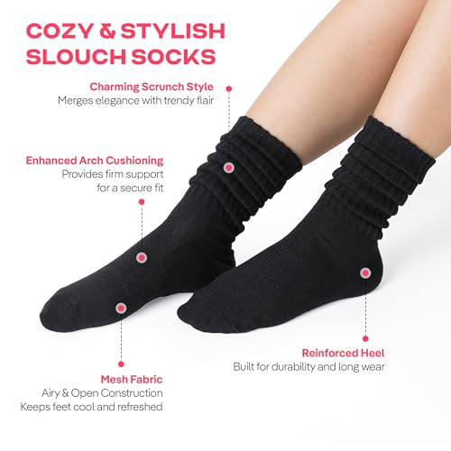 Image of CoolMate Women's Scrunch Crew Socks, Slouchy Mid Calf Boot Socks, 3 Pairs