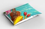 ABAKUHAUS Música Funda de Almohada, Hawaiian Ukulele Verano, Decorativa de Suave Microfibra Estampada Lavable, 80 cm x 40 cm, Brown Amarillo del Aqua
