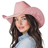 SeptCity Pink Cowgirl Hat for Women, Suede Cowboy hat for Cowgirl Costume Western Cowboy Costume Accessories for Halloween (Pink)