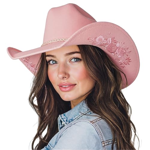 SeptCity Pink Cowgirl Hat for Women Suede Cowboy hat for Cowgirl Costume Western Cowboy Costume Accessories for Halloween (Pink)
