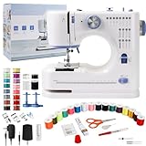 Qoosea Macchina da Cucire Elettronica, 16 Punti di Cucitura Mini Macchina da Cucire per Principianti e Bambini, Cucitrice Portatile per Tessuti con Luce LED e Kit di Attrezzi, Viola