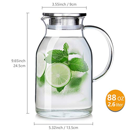 88Oz Glass Pitcher With Lid And Spout - High Heat Resistance Pitcher For Hot/Cold Water & Iced Tea (2.6L) #TOP1