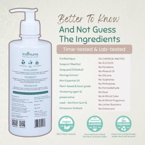 Image of Indimums Natural Baby & Kids Handwash Refill Pack 1 Litre | Reetha-Powered, Not SLS | Cleans & Moisturises | Anti-Bacterial & pH Balanced | Chemical-Free