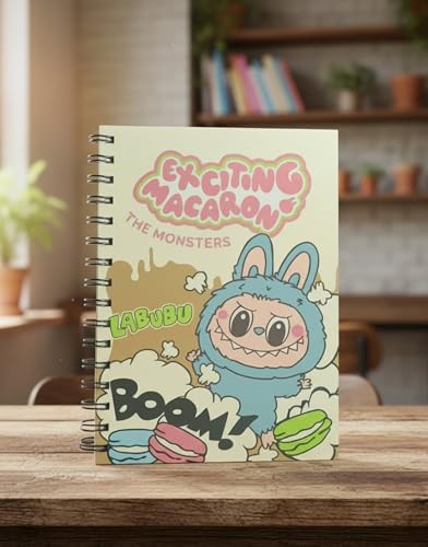 Image of LABUBU Yellow Cute Spiral Diary - A5 Notebook for Kids Girls | Aesthetic Journal Book with Ruled 200 Pages | 80 GSM | Small Notebook Diary for School | Journaling Diaries | Notes & Gift