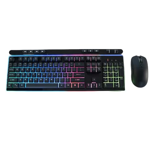 Asixxsix Teclado y Ratón Inalámbrico, 2.4GHz Diseño Ergonómico Teclado Ratón Inalámbrico Recargable Brillo Ajustable Teclas Retroiluminadas RGB Blueteeth Teclado Ratón para OS X PC