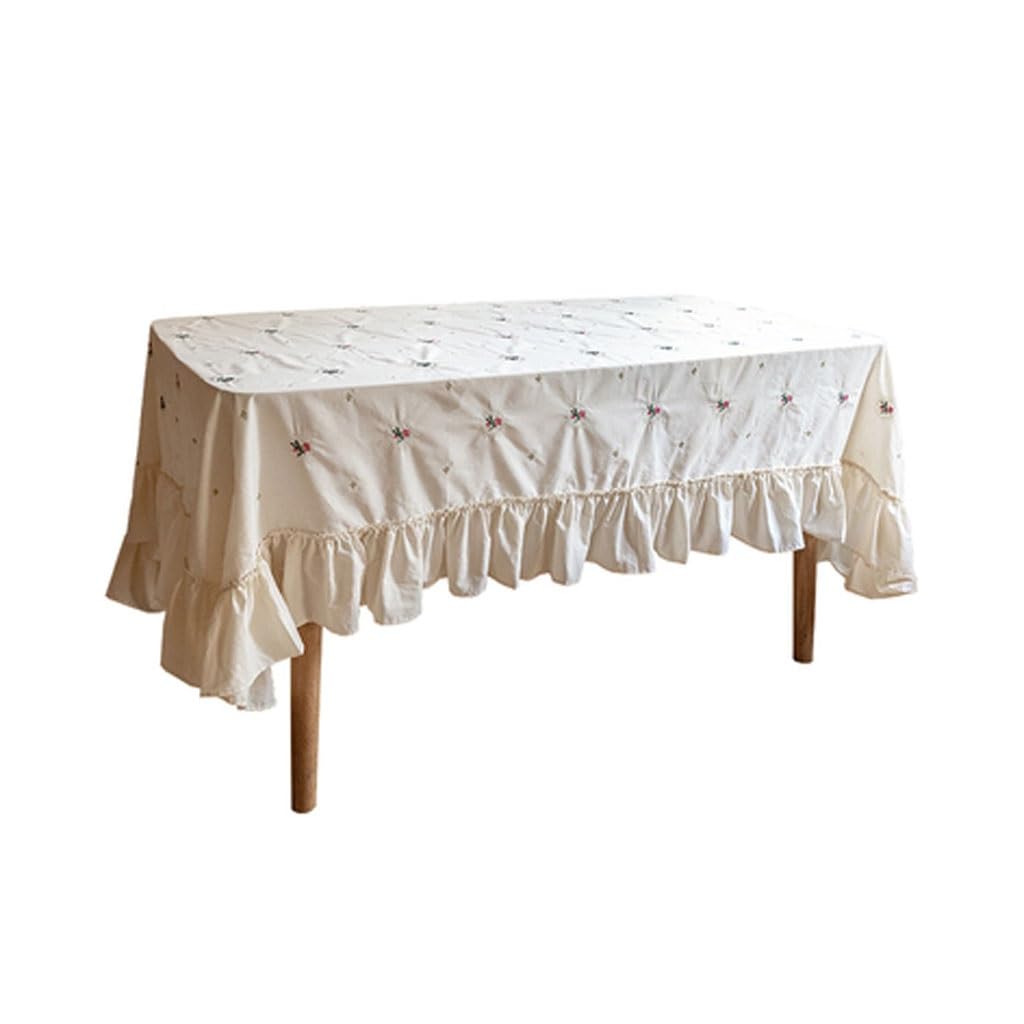 Nappe de table ronde style rustique coton brodé rectangle 150x150