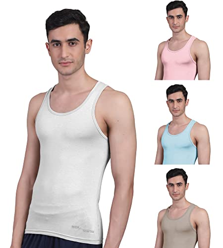 Image of Freecultr Vest for Men | Bamboo Sleeveless Super Soft Round Neck Gym Comfort Vests | Workout Regular Fit Innerwear | Breathable Sando with Long Hemline | Pack of 4