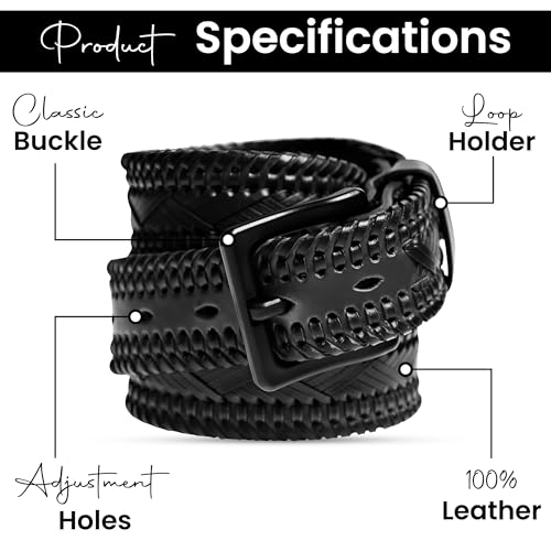 1 3/8” Braided Leather Belt for Men and Women Black and Brown Braided Belt Metal-Free Airport Friendly Belt4