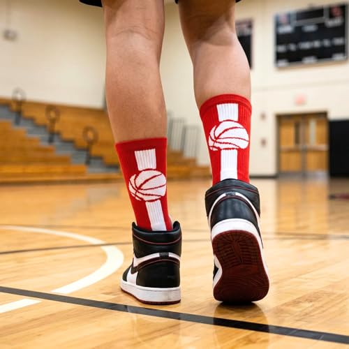 Image of ChalkTalkSPORTS Basketball Socks - Cushioned Mid-Calf Crew - Youth & Adult | Moisture-Wicking Performance Blend, Athletic Basketball Gear, Stay-Up Technology, Arch Support, Breathable, Boys and Men