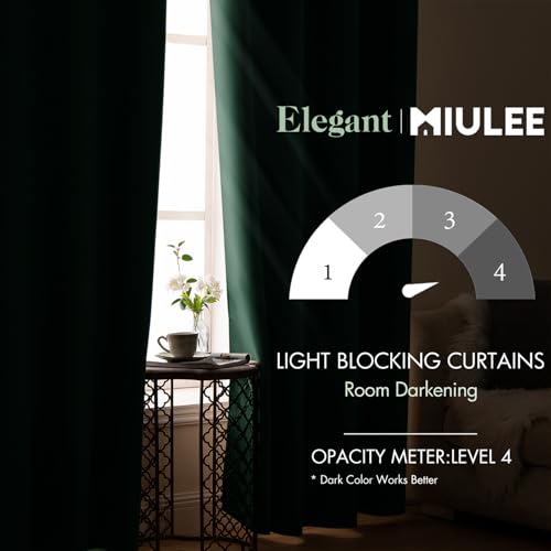 MIULEE Christmas Dark Green Blackout Curtains for Bedroom Living Room Thermal Insulated Room Darkening Grommet Top Solid Light Blocking Drapery Set of 2 Window Panels 52 x 72 Inches Hunter Green