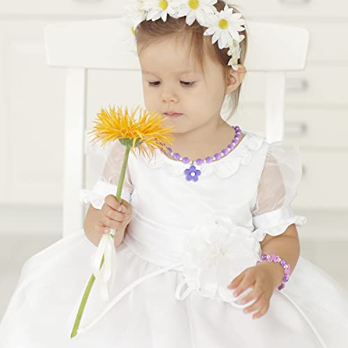 Lepida Girls Beaded Necklaces And Bracelets Set With Unicorn Flower Mermaid Heart Rainbow Pendant Toy Party Favors Dress Up Play Costume Toddler Jewelry For Gift, Purple Flower #TOP4