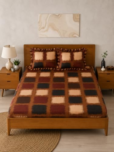 Image of 380 TC Premium Glace Cotton Elastic Fitted Bedsheet King Size with 2 Pillow Covers King Size | Double Bed with All Around Elastic (Brown Box, Fitted - 72 inchx78 inch King)