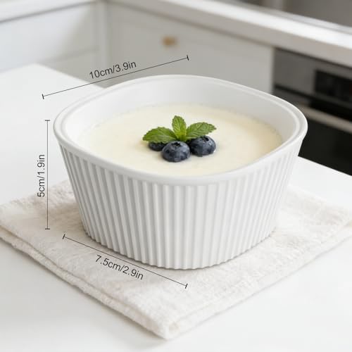 Ramekins Set of 6, 210ml Porcelain Soufflé Dish, 10cm Square Crème Brûlée Dish for Air Fryer & Oven, Mini Bowl for Dips, Sauces, Snacks and Fruits - White - Image 6
