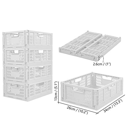 4-Pack Folding Storage Boxes Crate Collapsible Plastic Drawer Organizer , Stackable Shelf Storage Basket Food Fruit Vegetables Bottles Toy Organiser Baskets For Home Office Bedroom Kitchen -White #TOP4