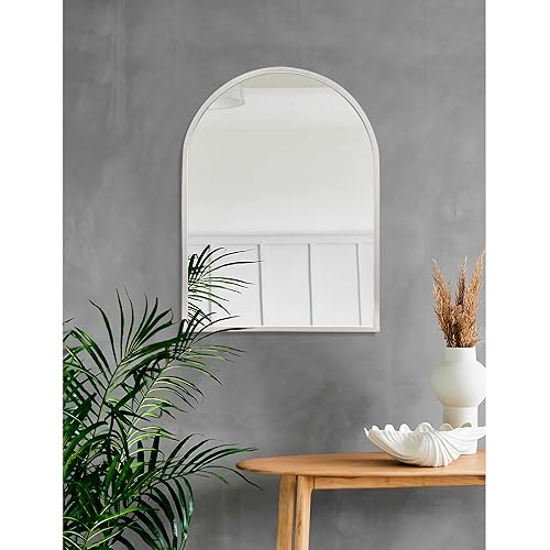 Image of Arched Bathroom Mirror, 20 inchx16 inch Arch Metal Framed Mirror for Wall, Decor Vanity Mirrors for Living Room Bedroom Entryway Silver