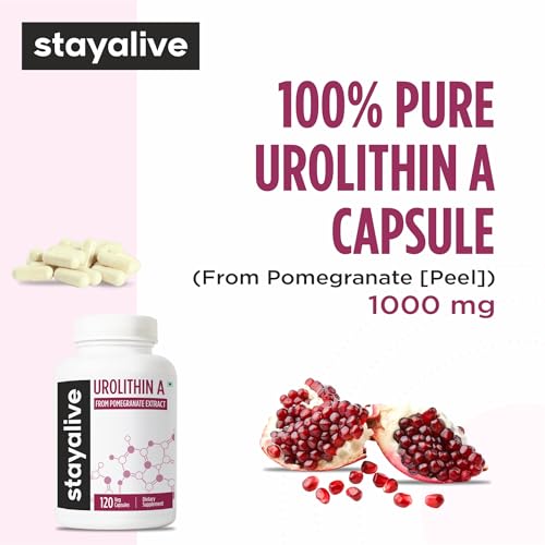 Image of STAY ALIVE Urolithin A Supplement 1000mg from Pomegranate Extract | Supports Mitochondrial Function, Cellular Renewal & Muscle Strength | Non-GMO & Gluten-Free Urolithin A+ Capsules | 120 Count