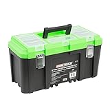 OEMTOOLS 22160 19' Toolbox with Removable Tray, Large Plastic Tool Box With Handle, Multiple Compartment Storage Case With Security Slot for Padlocks, 40 Lbs Maximum Weight