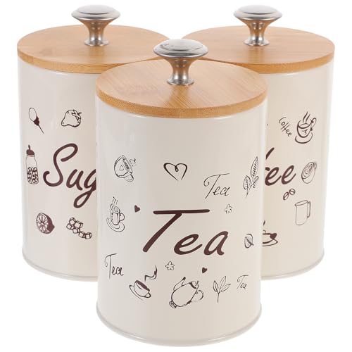 ELAYARD Juego de 3 Tarros Herméticos Retro con Tapa para Café Azúcar y Té Latas de Almacenamiento de Metal para Cocina Tarro para Guardar Alimentos Diseño Vintage Práctico y Seguro