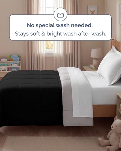 Image of Twin Size, Black & Light Grey Alternative Down Comforter - Warm, Lightweight & Breathable Hotel Quality Bedding Set for Men, Women, Kids & Teens - All Season Cooling Microfiber Duvet Insert Comforter