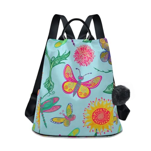 Sac à dos vintage femme bleu papillons fermeture éclair pompon rétro