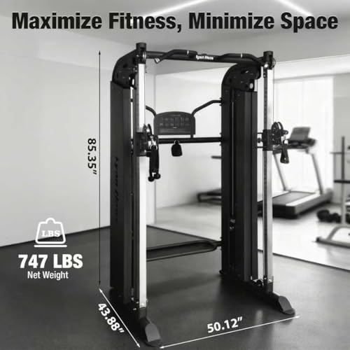 Image of Commercial Functional Trainer Cable Machine, Multifunctional Cable Crossover Exercise Machine, All in One Home Gym System, Workout Weight Machine for Strength Training, Compact Fitness Equipment Set