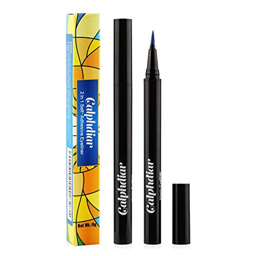 2 in 1 Self-Adhesive Eyeliner, Extra Strong Hold for Lashes, Waterproof Upgraded Eye Liner Pen Strong Hold for False Eyelashes No Glue No Magnets Needed Blue Color
