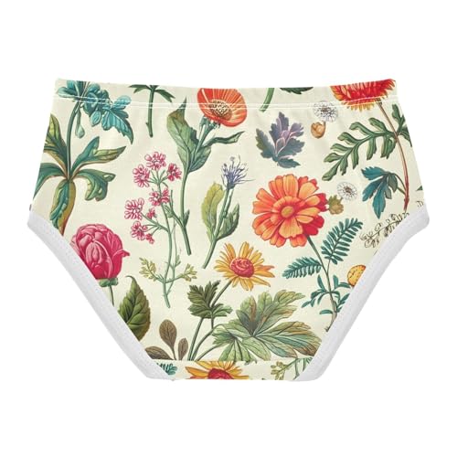 Vintage Colorful Wildflowers Cream Little Girl Panties Toddler Underwear Custom Cotton Bright Kids Briefs Undies 2t2