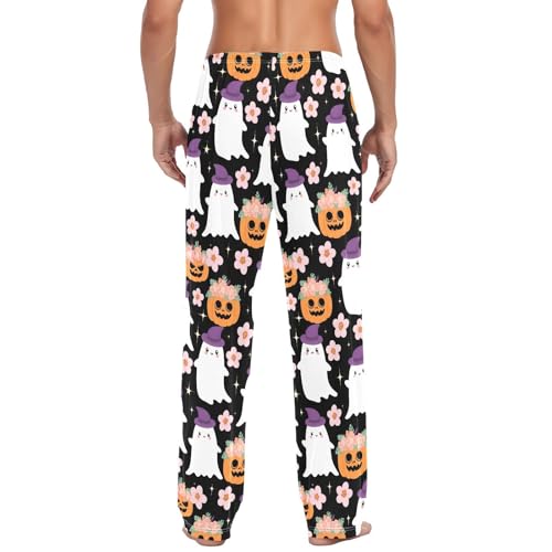 Pumpkins Flowers Spirits Men's Cotton Pajama Pants with Pockets and Drawstring Comfortable and Stylish,S3