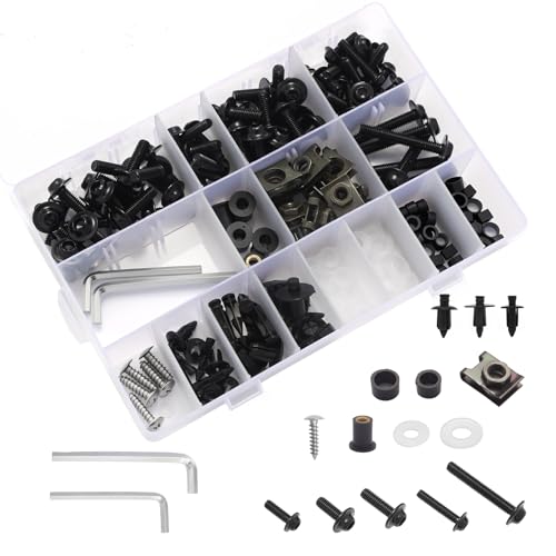 OURONOTO 195Pcs Motorcycle Fairing Bolt Kit, 304 Stainless Steel M5 M6 Fastener Clips Windscreen Screws Universal Fit for GSXR Honda Kawasaki Suzuki Ninja Yamaha BMW Ducati Sportbike