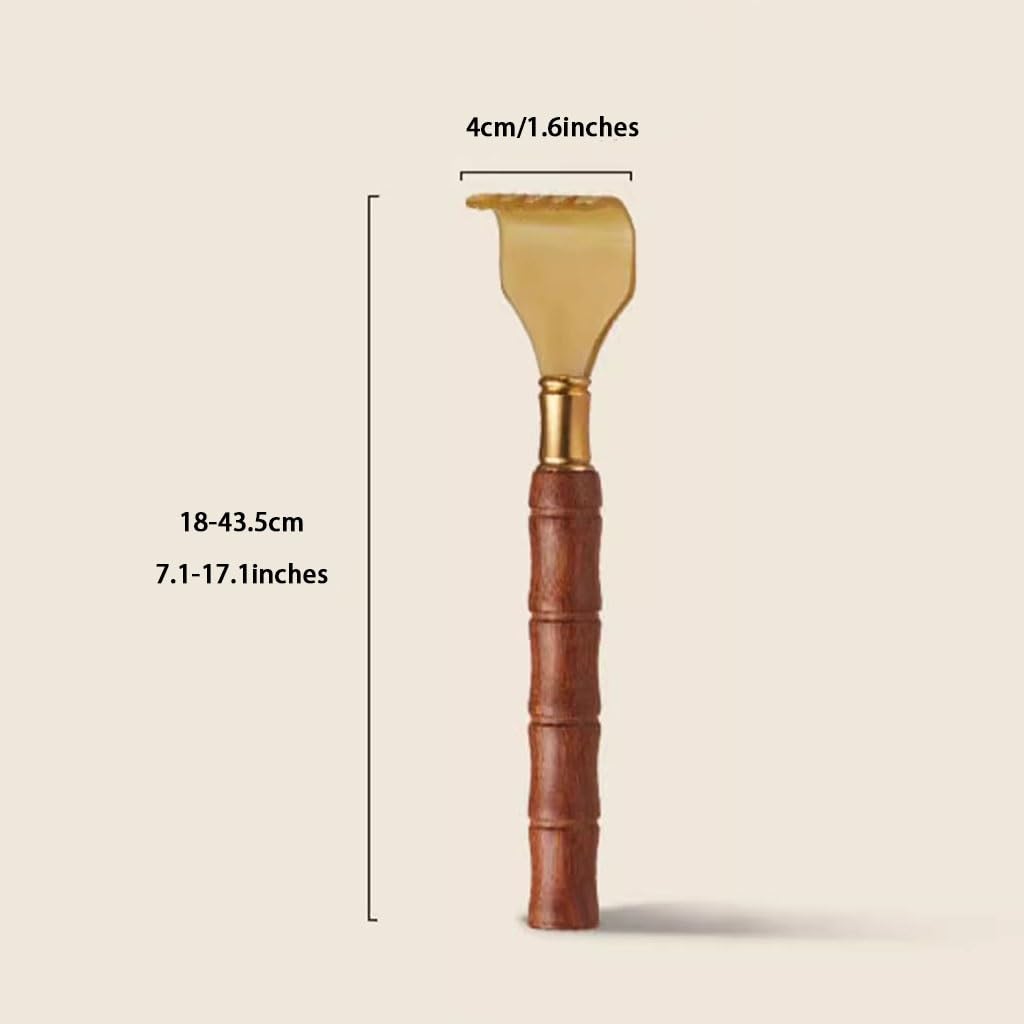 Rascador De Espalda Portátil Y Retráctil, Abrazaderas De Masaje De Cuerno Natural, Artefacto para La Picazón con Mango De Palisandro, Embalaje En Caja De Regalo(18-43.5cm*2)