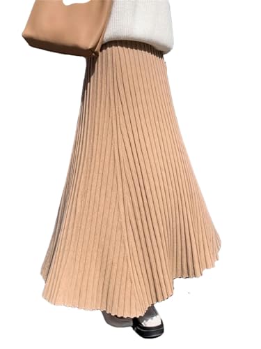 Women's Solid Color Korean High Waist Retro Pleated Slim Knitted A-Line Skirt