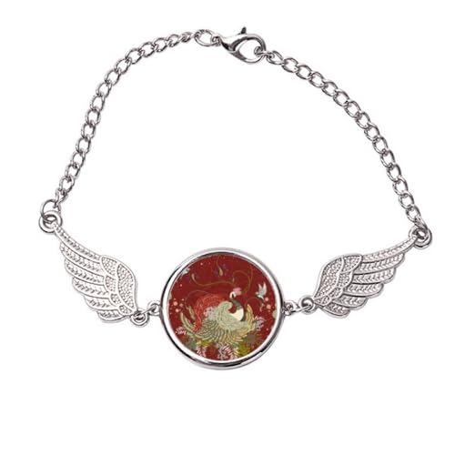 Bracelet en métal Ukiyo-e orné d'ailes d'ange, finition raffinée et robuste de taille Medium