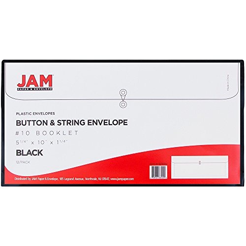 Jam Paper Plastic Envelopes With Button & String Tie Closure - #10 Business Booklet - 5 1/4 X 10 - Black - 12/Pack #TOP4