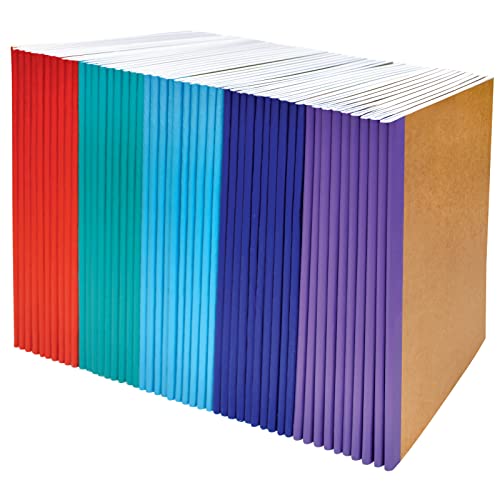 Kraft Notebooks with Colored Spines, 8.3 in x 5.5 in, A5 Size, 60 Unlined Blank White Pages, 80gsm, Assorted Vibrant Color Spines, by Better Office Products, Soft Cover Notebooks, Art Drawing