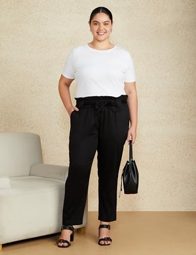 Image of Amazon Brand - Symbol Women Tapered Paper Bag Trousers (High Rise Ankle Length | with Self Fabric Belt) (Available in Plus Sizes)