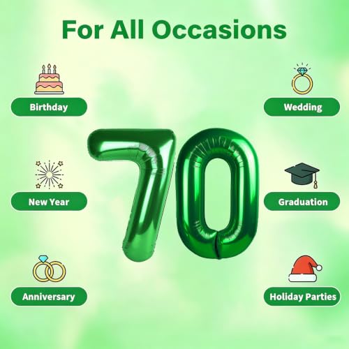 Image of Number Balloons Green Party Balloon - Giant Number 70 Balloon, 40 Inch Large Balloon for St. Patrick's Day Games Theme Birthday Decoration, Girls Boys Party Supplies