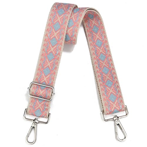 Image of Crossbody Straps for Purses Silver Hardware Purse Strap Wide Shoulder Strap Adjustable Replacement,Retro Jacquard Embroidery for Shoulder Bags, Canvas Tote Handbags
