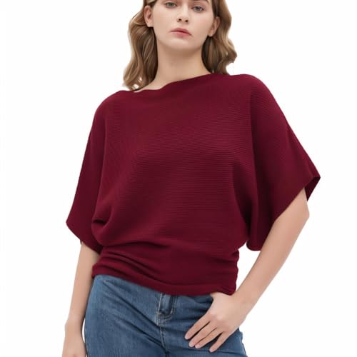 Image of EDSTAR Women Dolman Batwing Sleeves Knitted Sweaters Winter Boat Neck Pullovers Tops