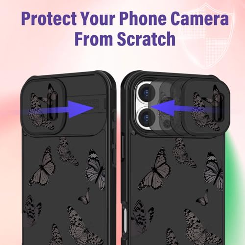 Image of Funermei for iPhone 16 Pro Max Case - Women Girls Cute Phone Cover Girly Pretty Aesthetic Black Butterfly Unique Design with Camera Cover Funda for Apple for iPhone 16 Pro Max