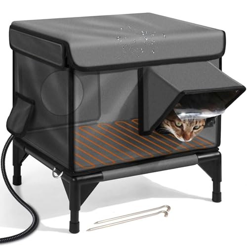 Heated Cat House - Waterproof Weatherproof Insulated Outdoor Shelter for Winter, Perfect for Feral and Stray Cats