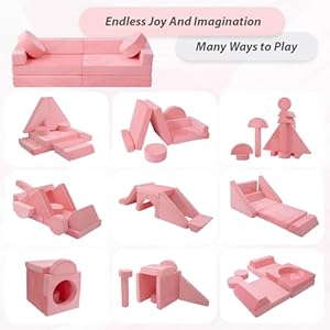 HOMFINE 16pcs Modular Kids Play Couch, Kids Couch Sofa for Children, Bedroom and Playroom Furniture for Toddlers, Convertible Foam and Floor Cushion for Boys and Girls, Bright Pink HOMFINE 16pcs Modular Kids Play Couch Kids Couch Sofa for Children Bedroom and Playroom Furniture for Toddlers Convertible Foam and Floor Cushion for Boys and Girls Bright Pink