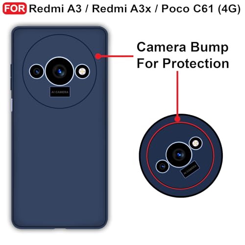 Image of CEDO Back Cover for Redmi A3 / Redmi A3x / Poco C61 (4G) | Camera Bump Protection & Inner Velvet Fabric Lining | Ultra Slim Matte Soft Rubberised Case Cover (Blue)