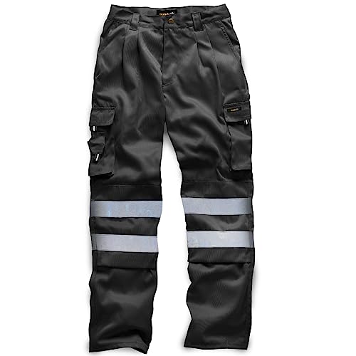 DURUS WORKWEAR Mens Hi Vis Viz Plain & 2 Tone Polycotton Safety Work Trousers EN471 Class 1 Black