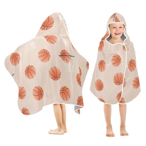 susiyo Kids Hooded Bath Towel Basketball Balls Beach Towel for Kids 23.5 x 50 Inch Microfiber Soft Absorbent Quick Dry Bath Swim Pool Towel Wrap Poncho Bathrobe with Hood for Kids Toddler