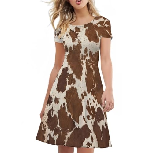 Image of HUGS IDEA Womens Puffy Swing Midi Dress Round Neck Short Sleeve Party A-Line Dresses