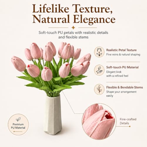 Image of Mandy's 20pcs Artificial Dusty Pink Tulips