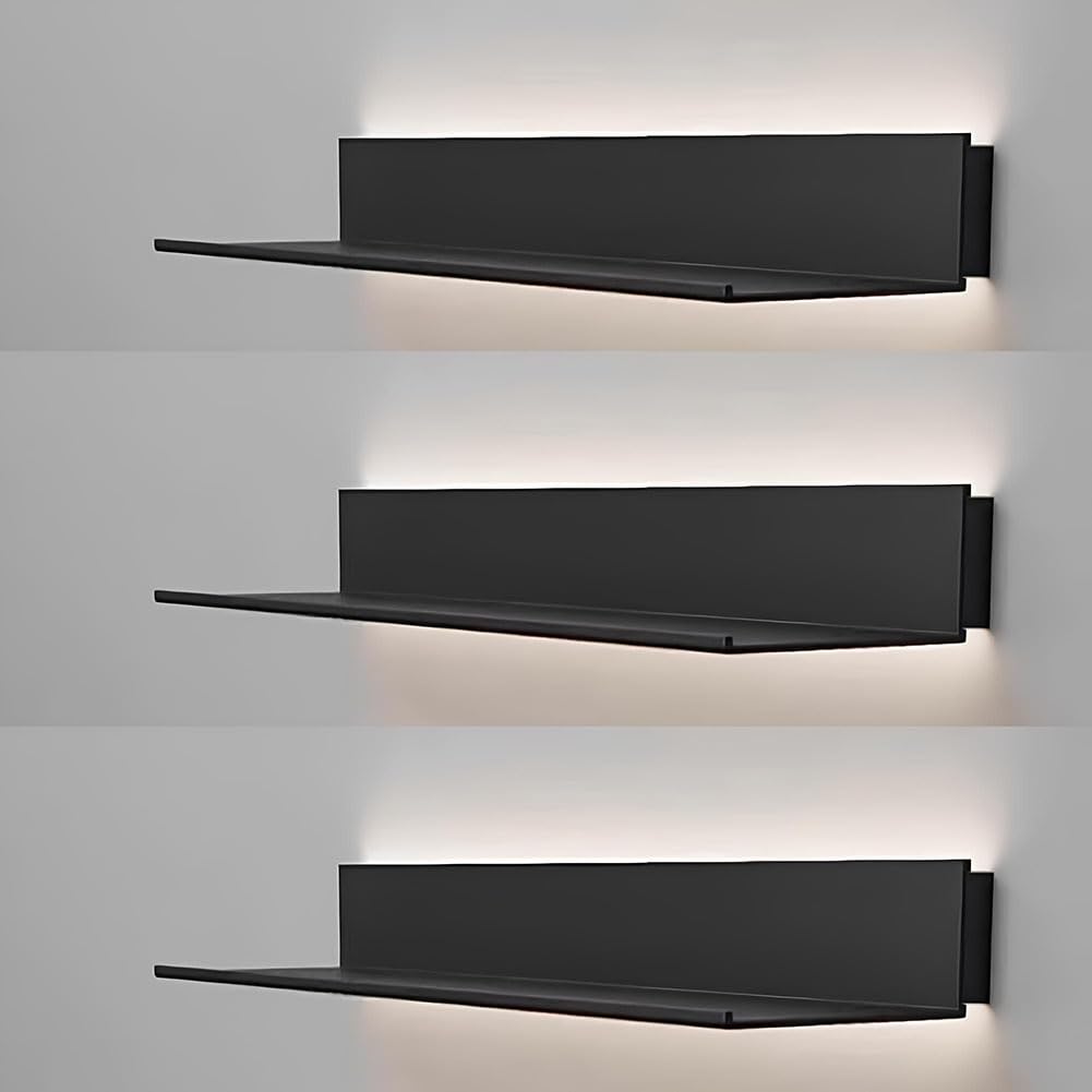 Étagère murale LED en métal noir 120cm lot de 3 pour salon