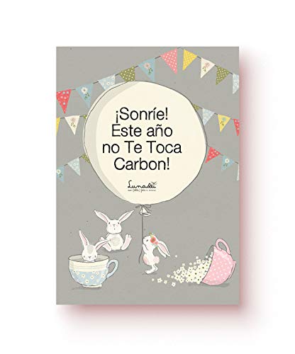 carte de Noël/voeux | phrase :"¡sonríe . cette année No TE TOCA Charbon ." | conception Unique signé"lunadei" | carton de haute qualité (350 G/m2) | Format A6 (10,5 cm x 14,8 cm) Cover