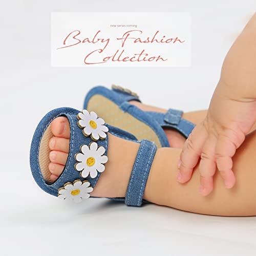 Generic Infant Boys Girls Open Toe Denim Shoes First Walke𝐫 Shoes Summer Sandals with Flower Newborn Crib Dress Shoes3
