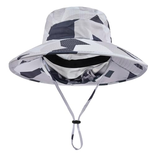 Image of Sun Hats for Men Women Fishing Hat UPF 50+ Breathable Wide Brim Bucket Hats Summer UV Protection Safari Hat with Neck Flap